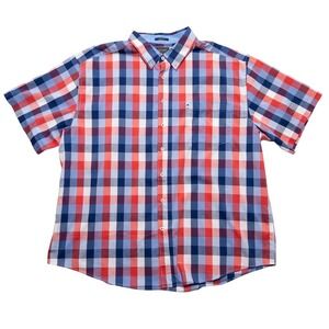 Mason James Mens 2XL Button Up Short Sleeve Plaid Stretch Shirt Casual